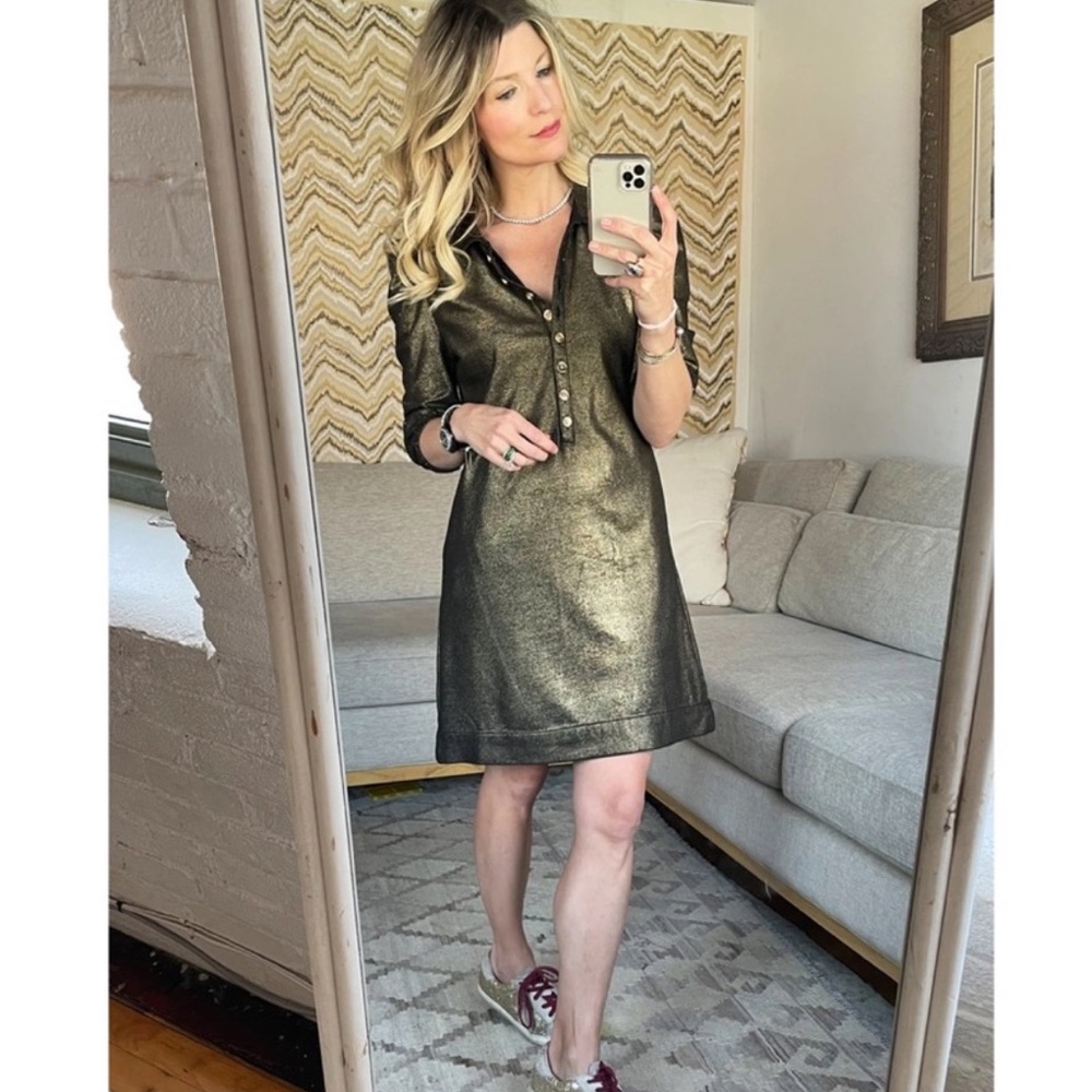 Buru Metallic Black Puff Sleeve T-Shirt Dress